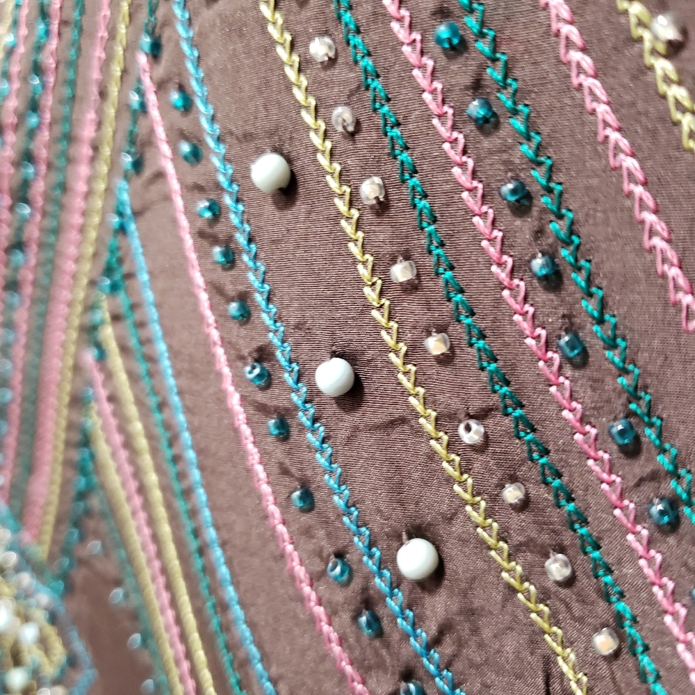 COLDWATER CREEK Brown Silk Dress w/Beaded Trim - Picture 2 of 14